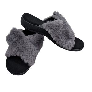 Vionic Gray Faux Fur Slide Slippers
